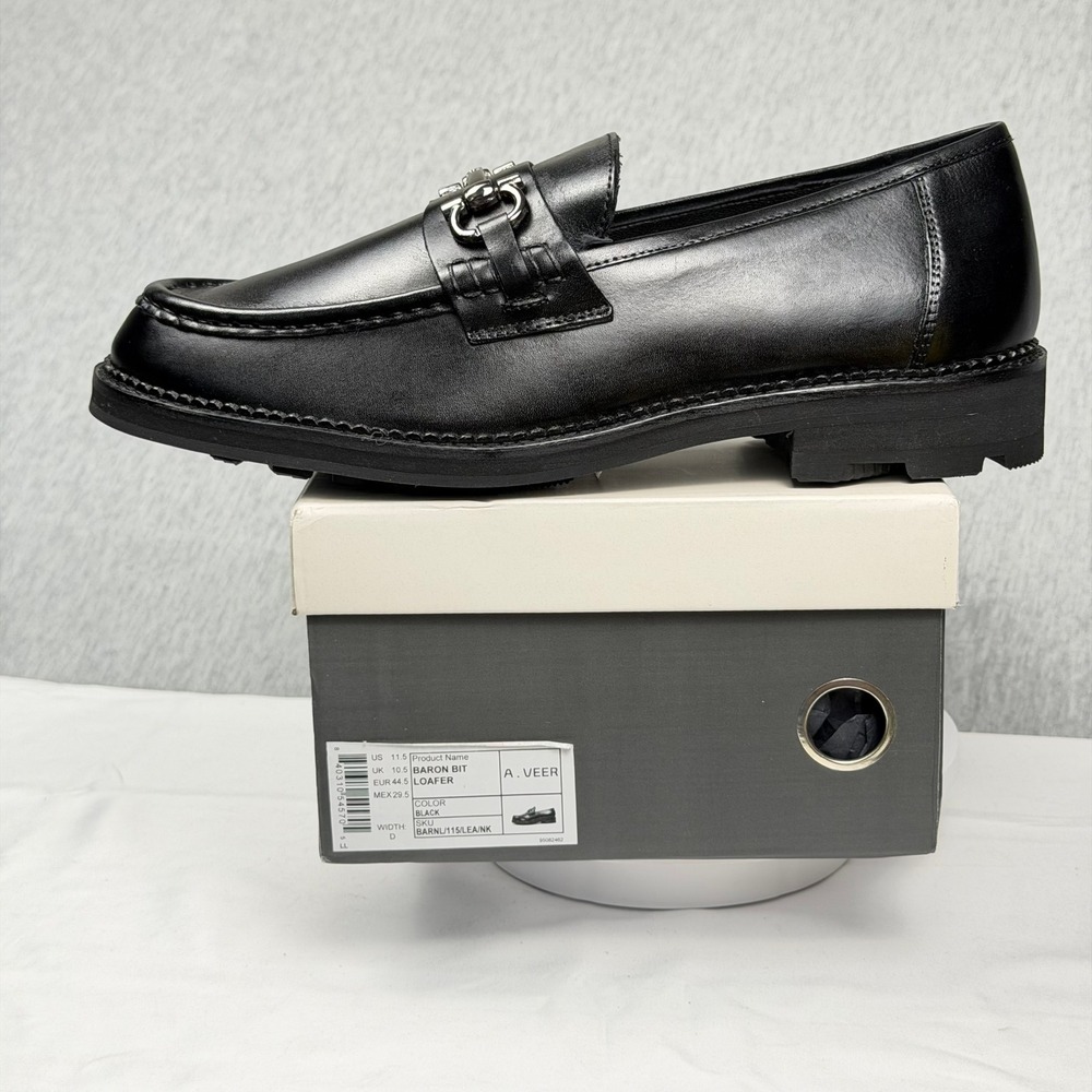 A. Veer Baron Bit Loafer Mens 11.5 Black Leather Lug Sole Shoes BARNL/115/LEA/NK